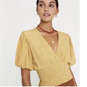 Faithfull the Brand Yellow Plaid Crop Top Blouse